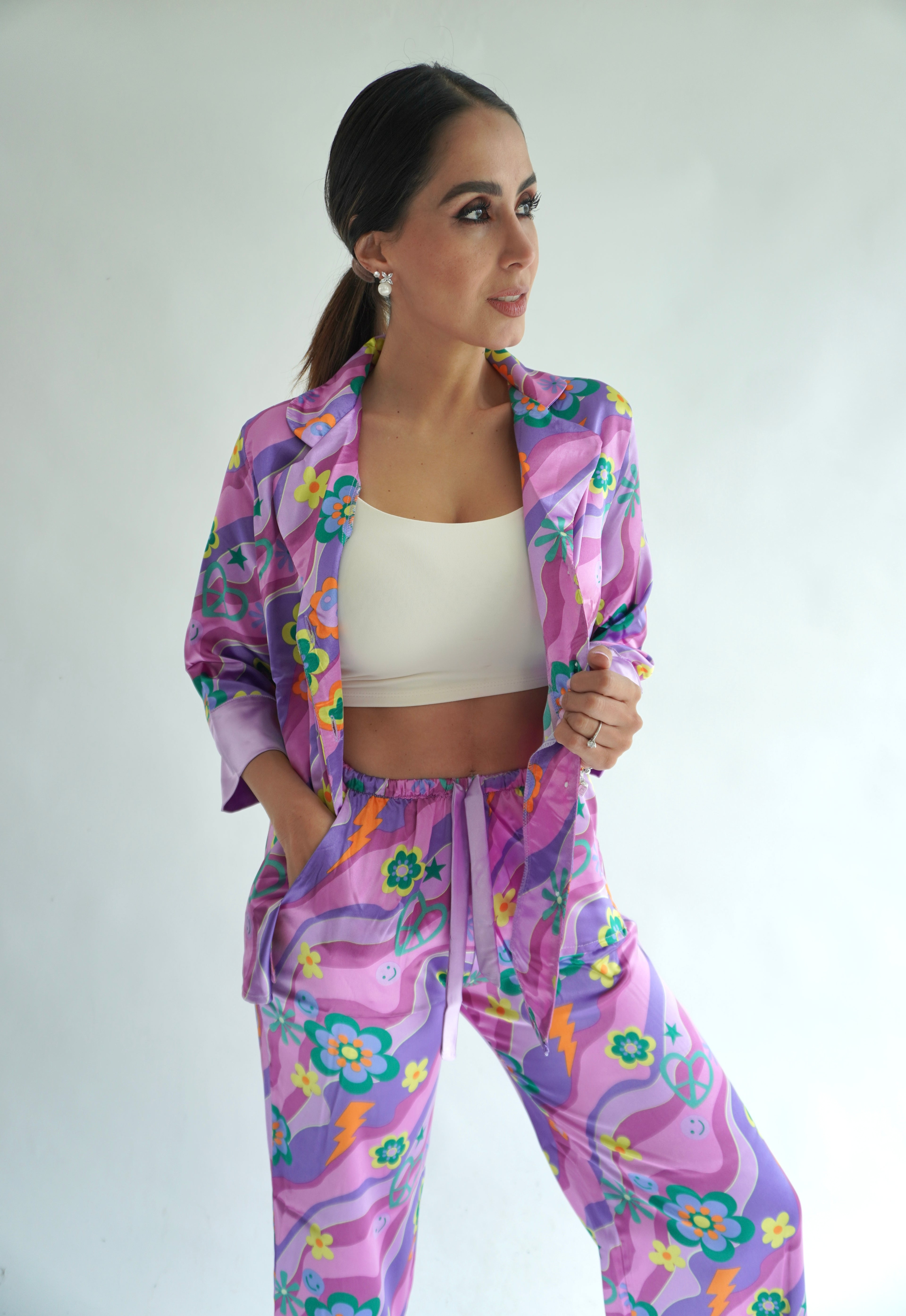 Morada Agatha Pantalón y Manga 3/4